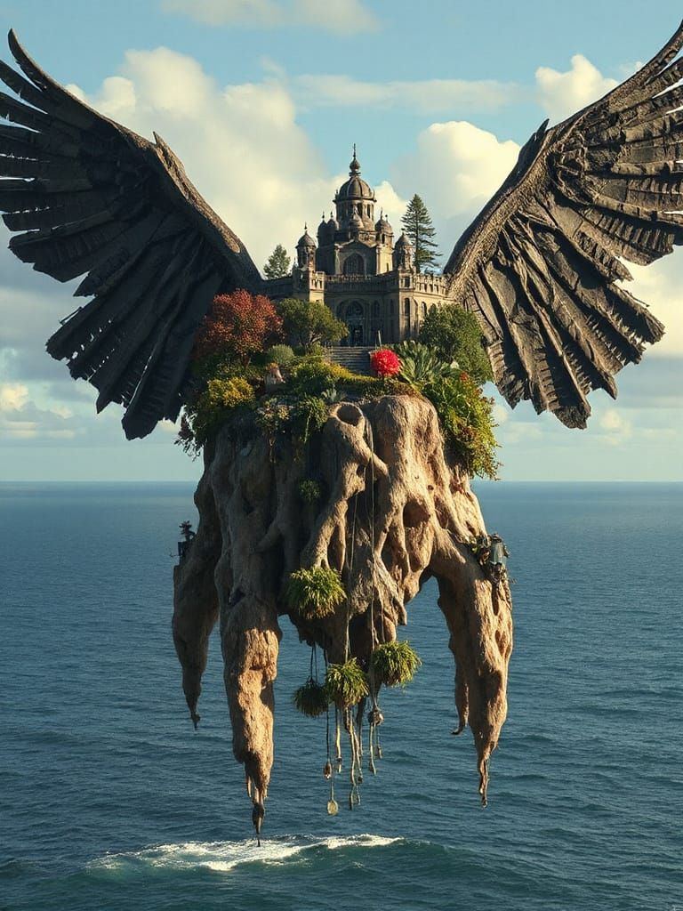 Flying Island Fantasy Arcology Biosphere Depth-Time-Colour-S...