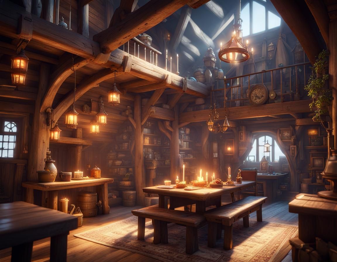 Fantasy Inn in 3D Game Cinematic Style