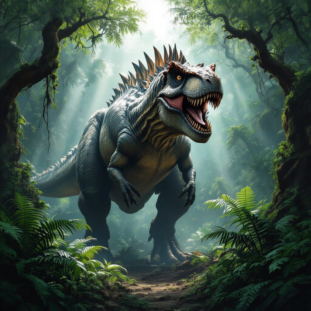 Indominus Rex Roams Ancient Forest in Jurassic Concept Art S...
