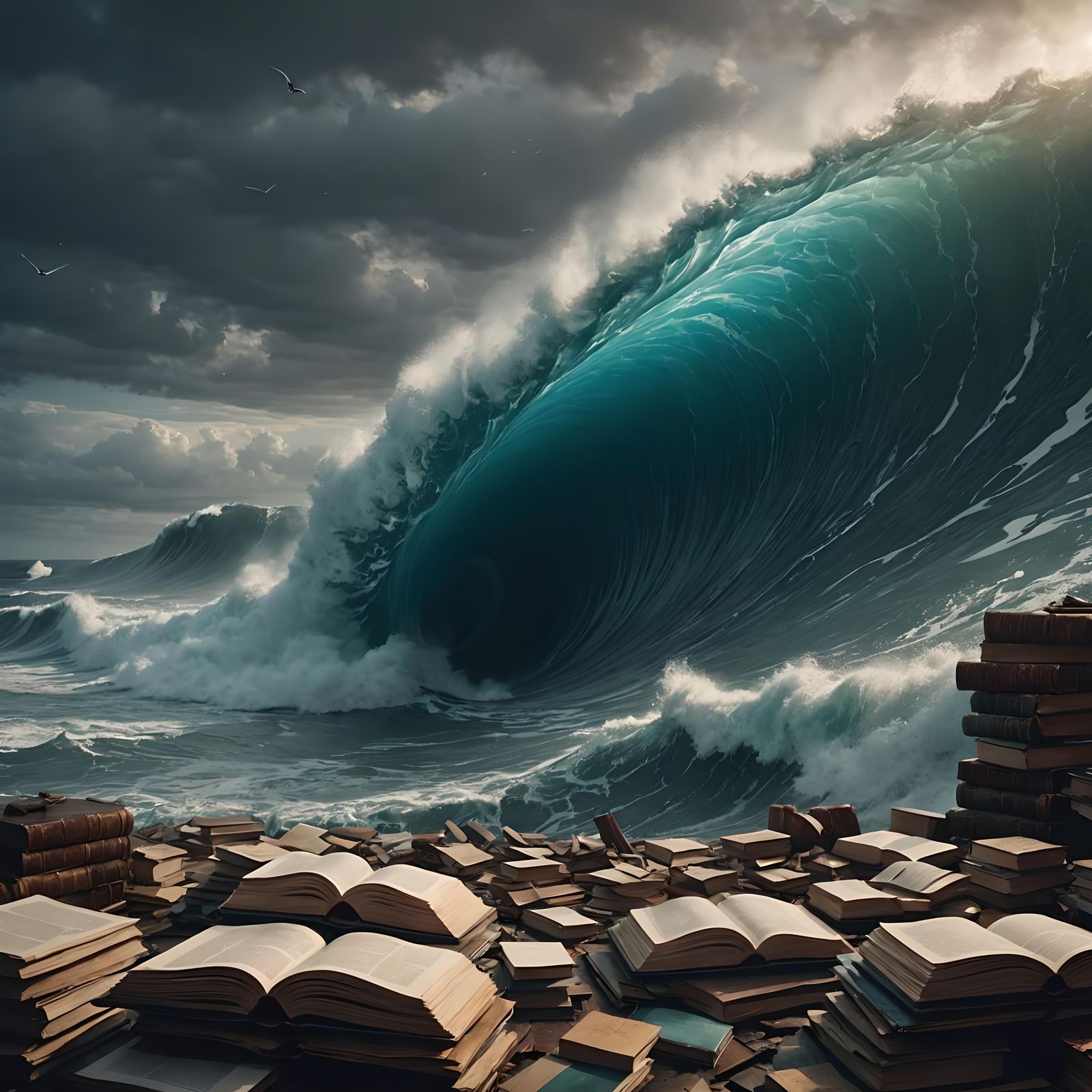 Epic Tidal Wave of Words Digital Painting