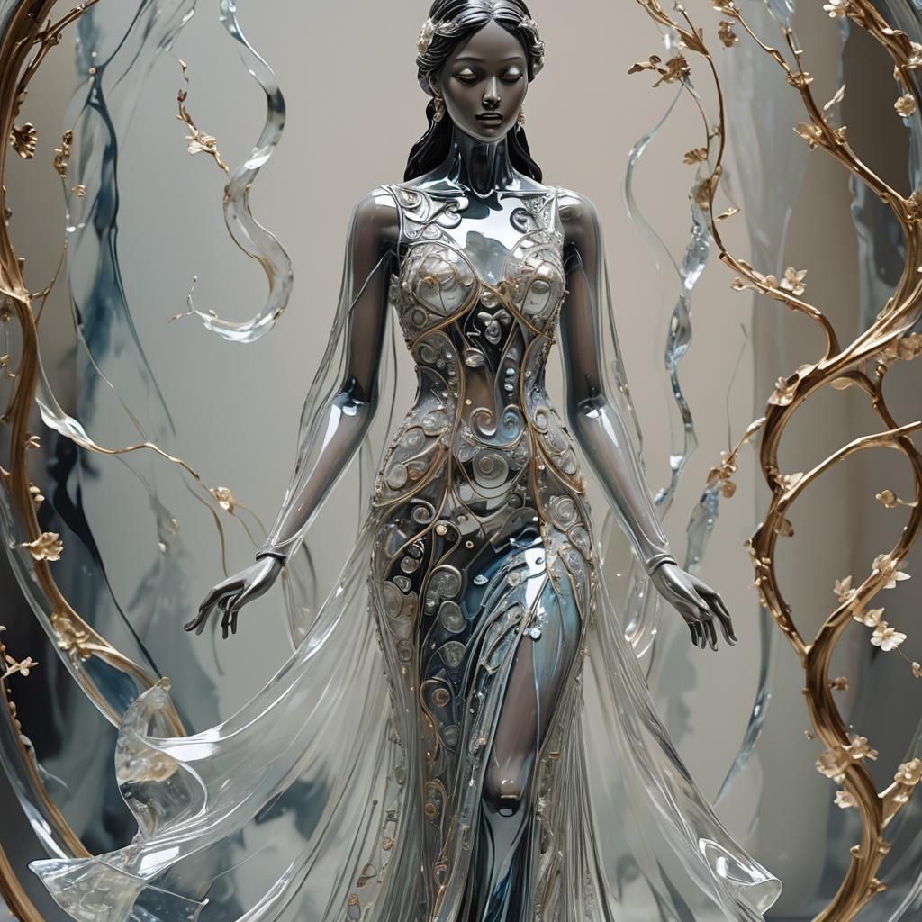 Elegant Transparent Glass Sculpture in Polychrome Style
