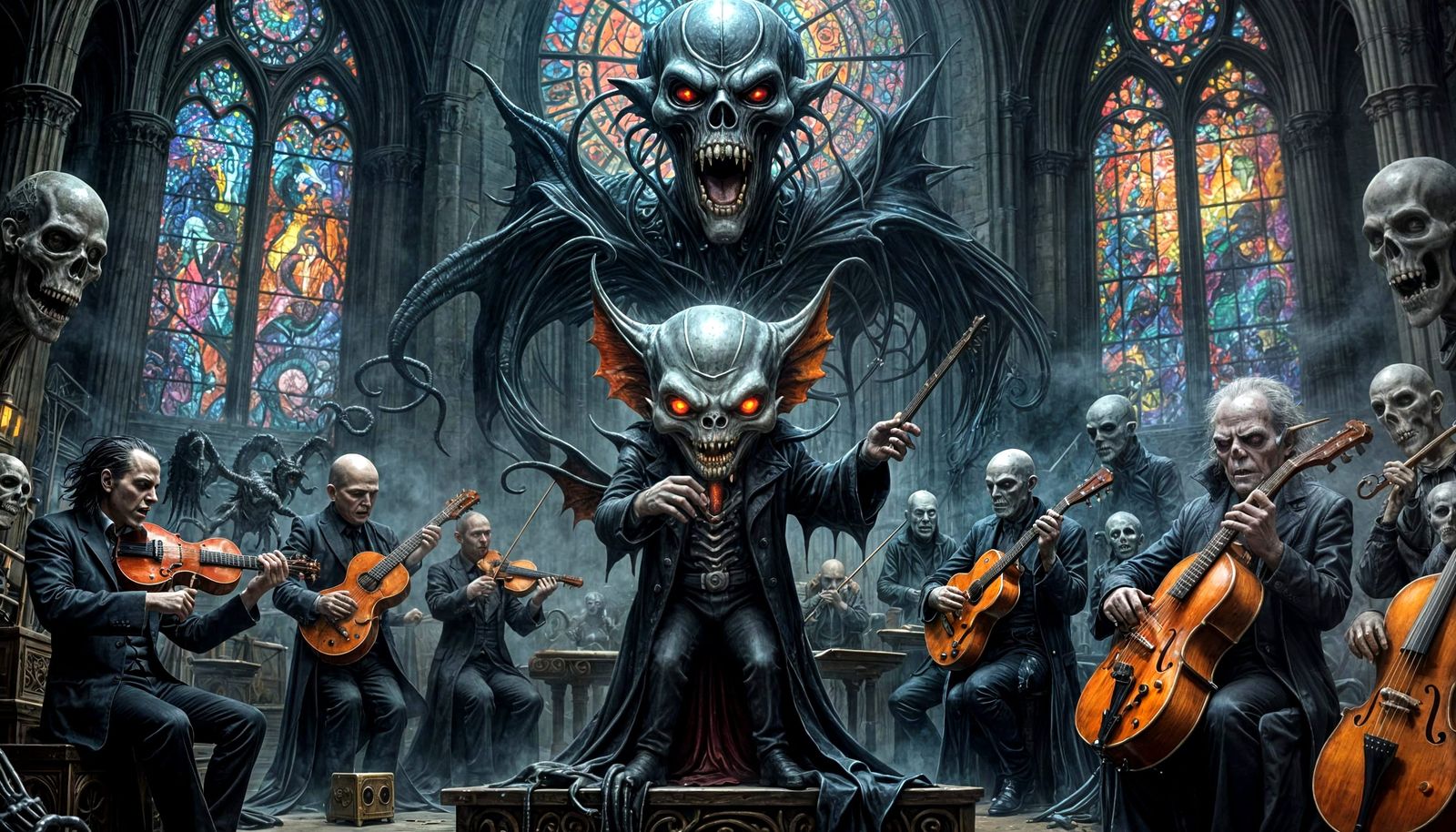 Vampire Cryptid Chibi-Monster Conducts Orchestra in Gothic C...