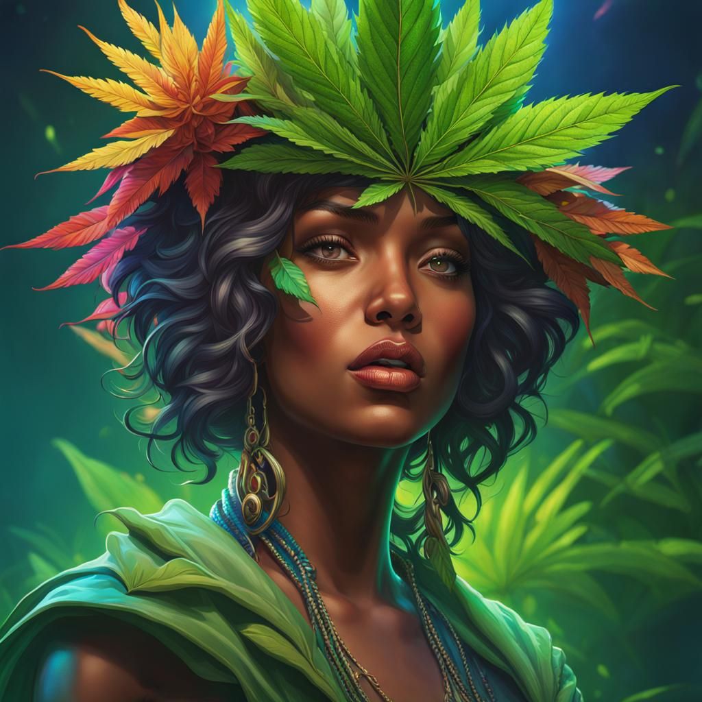 Marijuana Portrait in Hyperdetailed Art Style