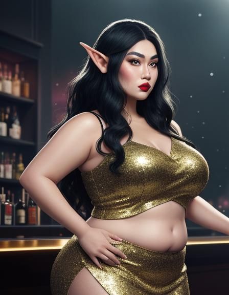 Glamorous Plus-Size Elf Woman in Sequin Dress