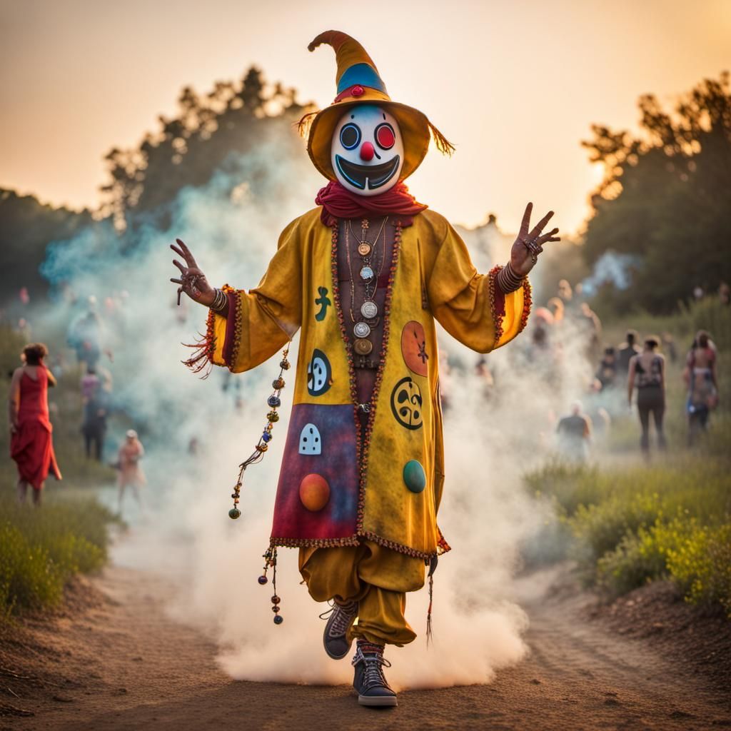 Giant Pac-Man Scarecrow Dances in a Psychedelic Landscape