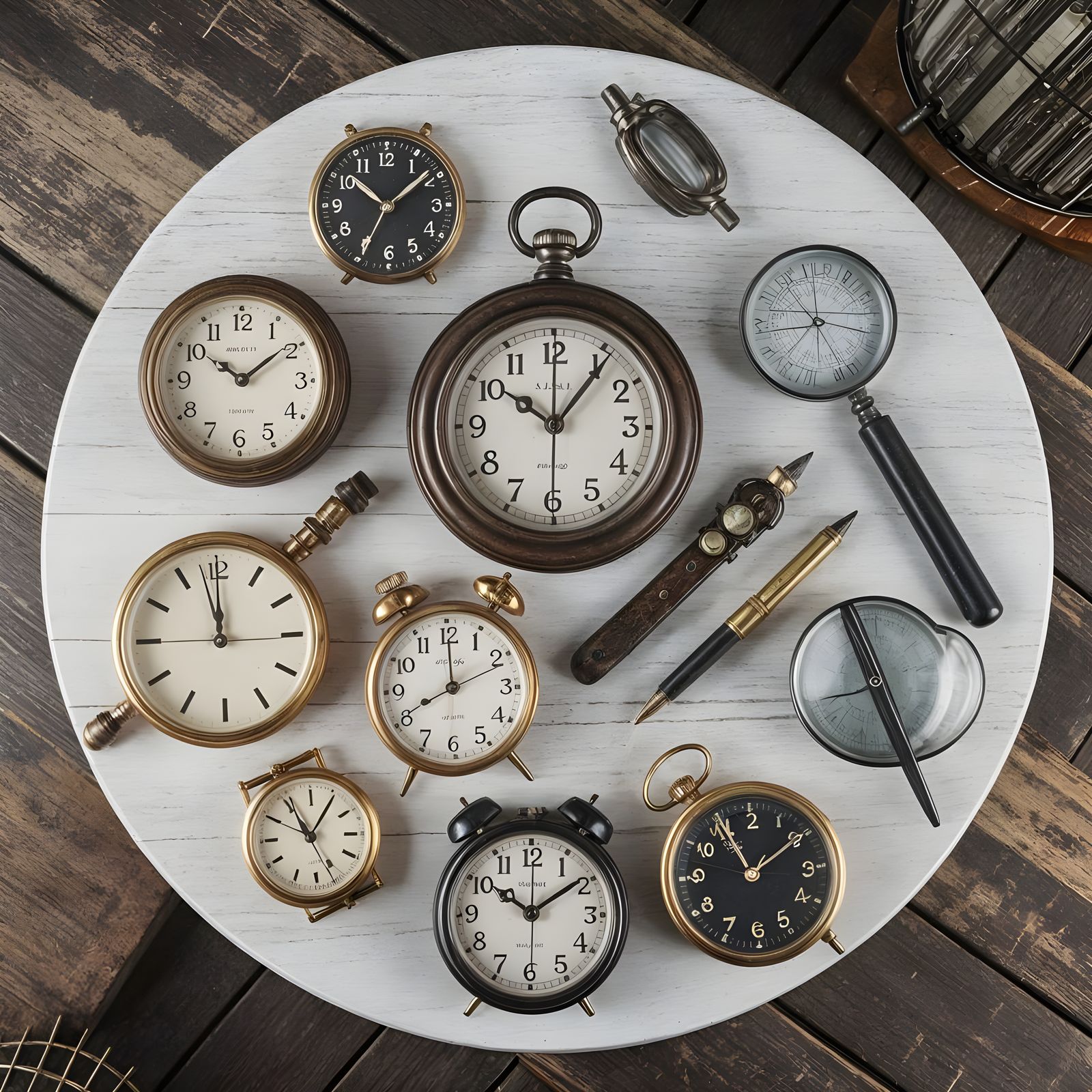 Vintage Timepiece Collection on Circular Background