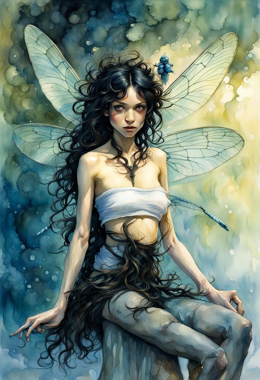 Frizzy Haired Fairy with Dragonfly Wings