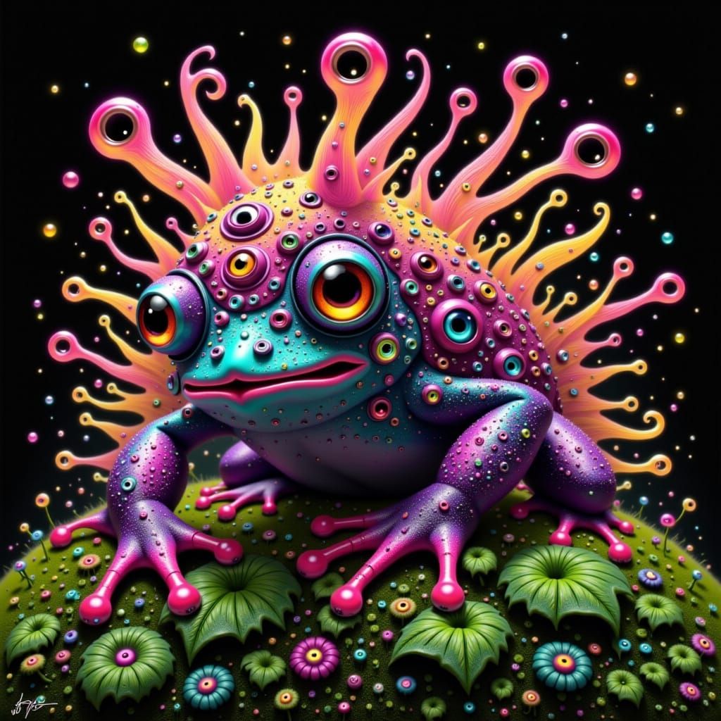 Mystical Iridescent Frog in Dreamlike Environment