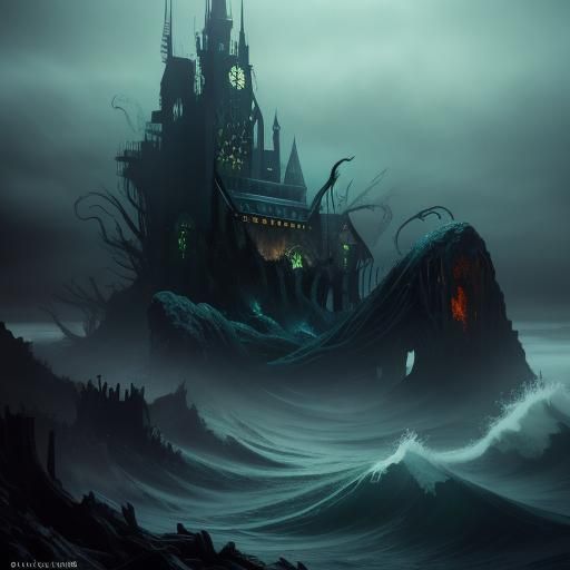 Cthulhu in Manhattan: A Jackson Pollock-Style Oil Painting