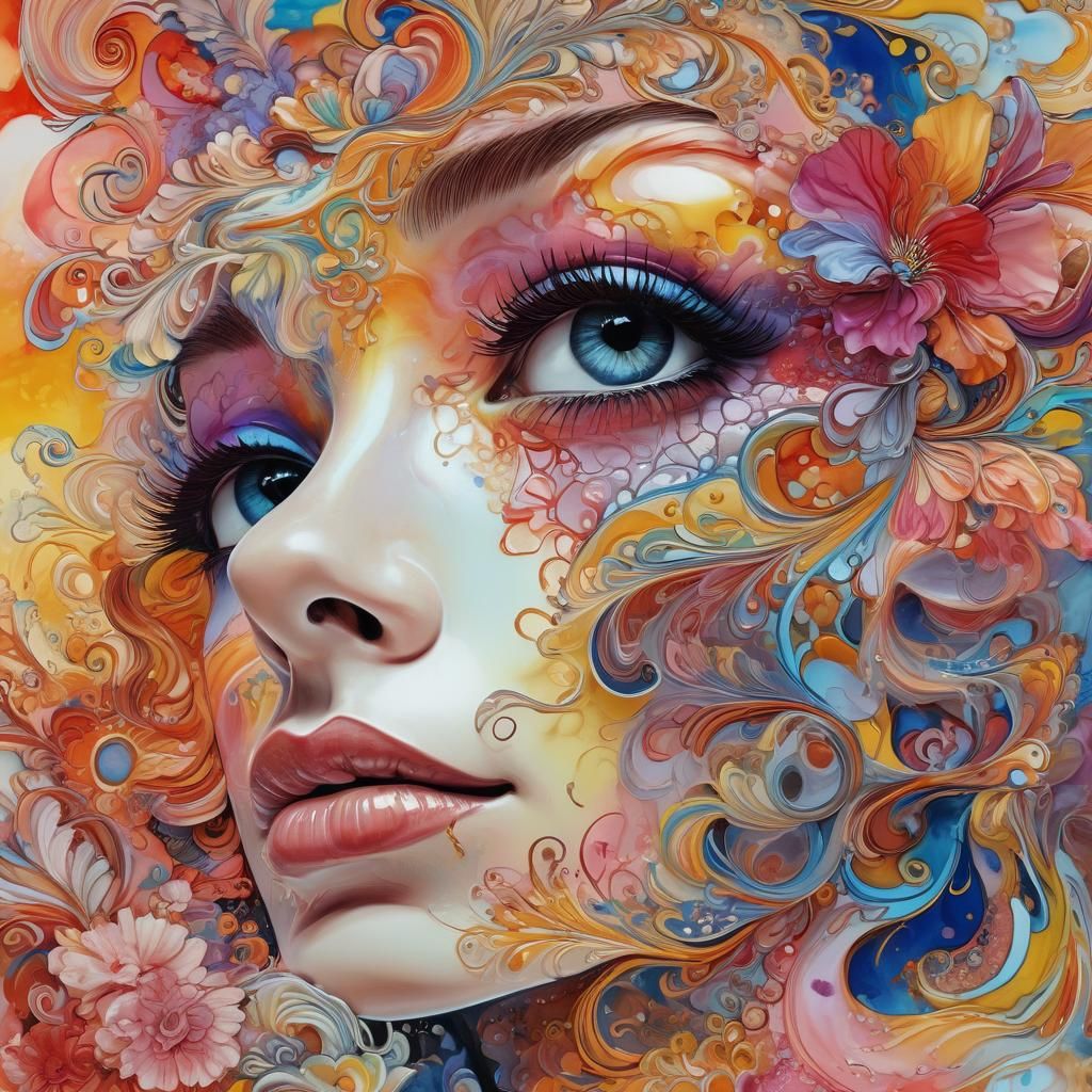 Surreal Dreamscape: Woman and Abstract Landscape in Alcohol ...