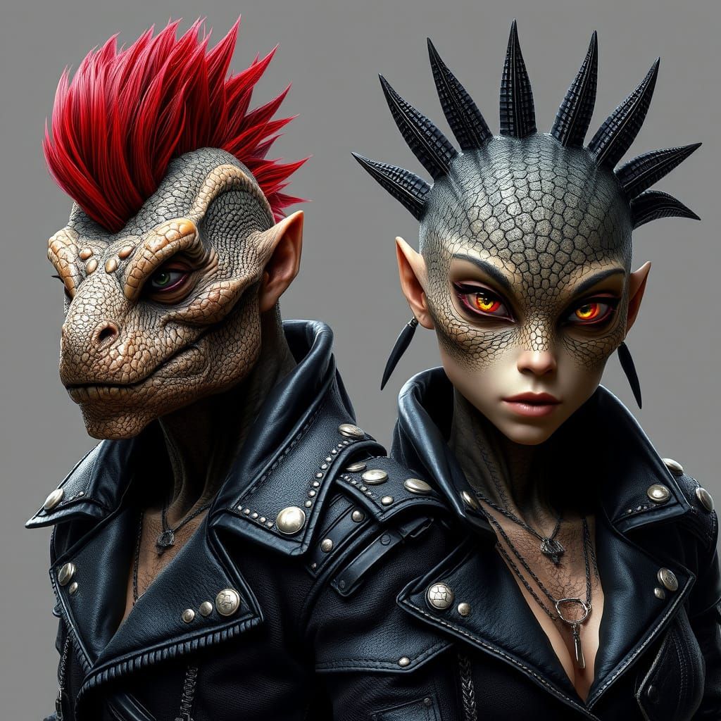Reptilian Humanoids in Punk Attire