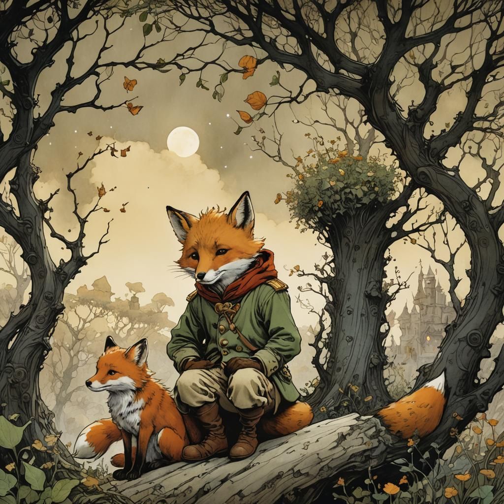 Little Prince Befriends Fox in Detailed Illustration