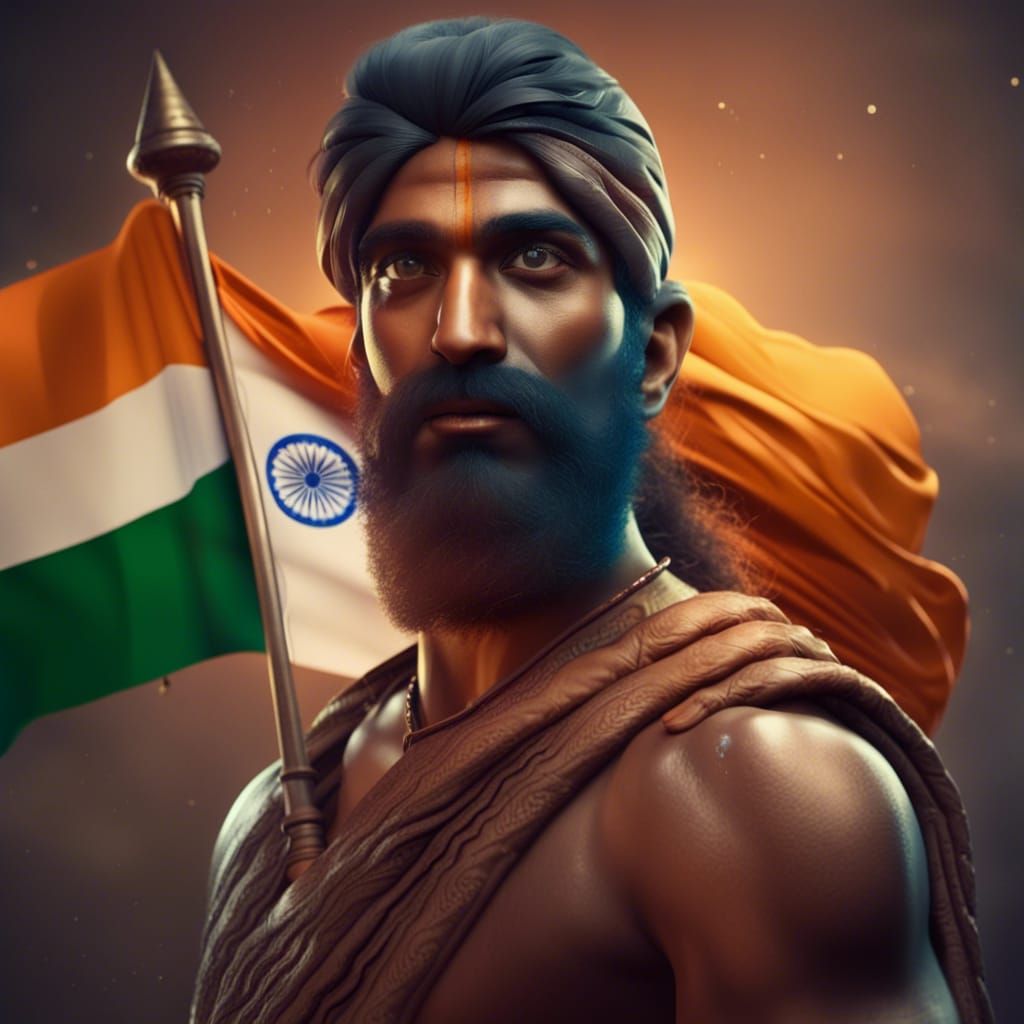 Handsome 3D Indian Man with Flag