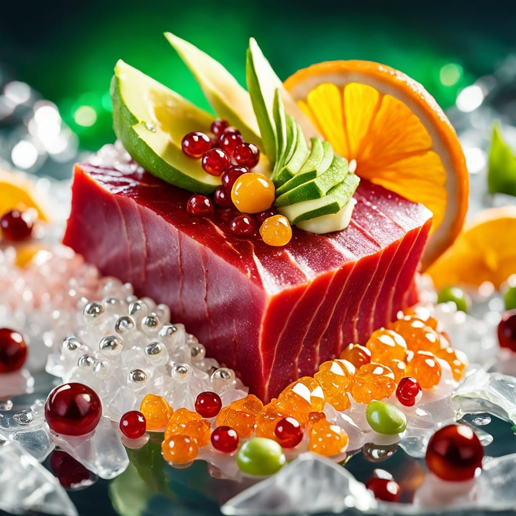 Vibrant Tuna Sashimi Culinary Art in 8K