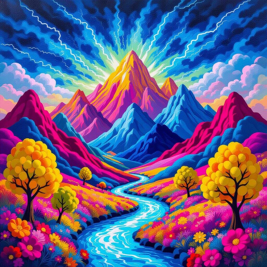 Vibrant Pom-Pom Landscape in Pop Art Style