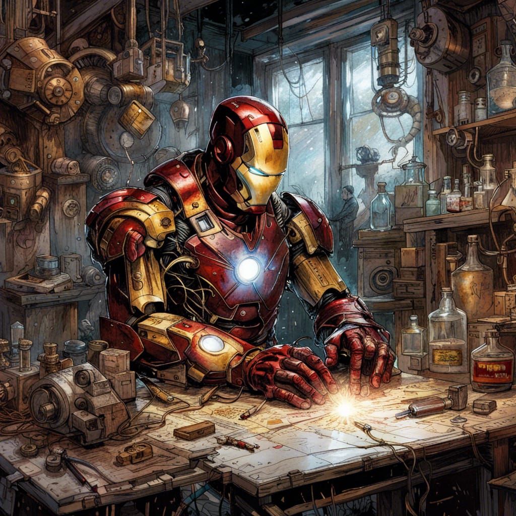 Iron Man in Dark Fantasy Laboratory