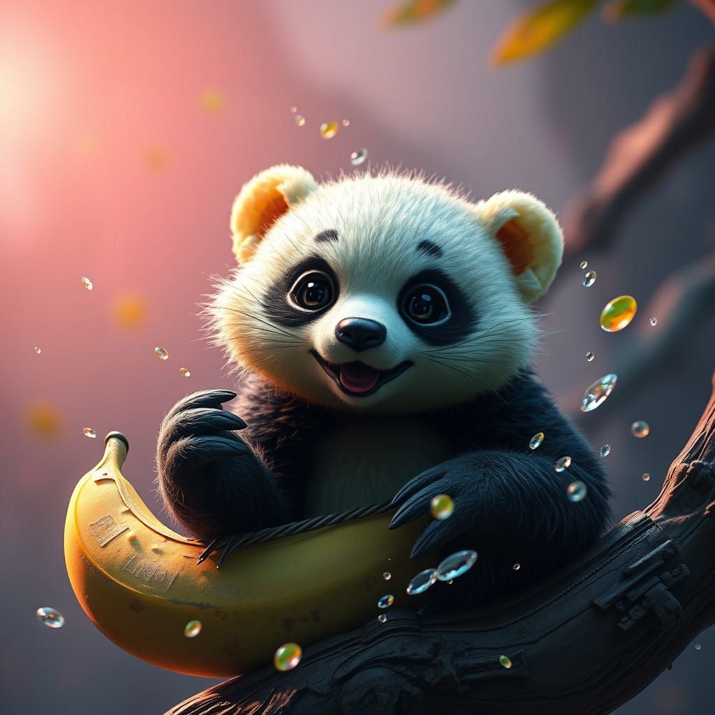 Delicate Panda Banana Mosaic in Vibrant Fantasy