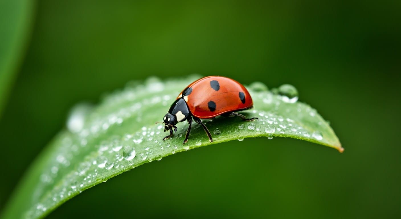 Ladybug on Dewy Leaf in Realistic Art