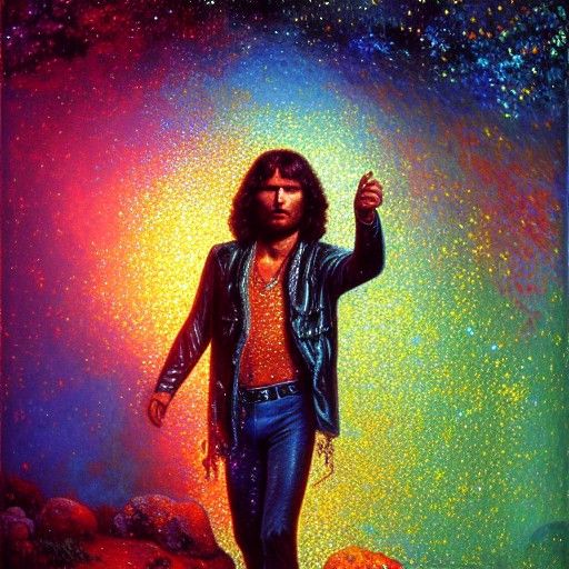 Jim Morrison Portrait in Oil with Luminous Sparkles