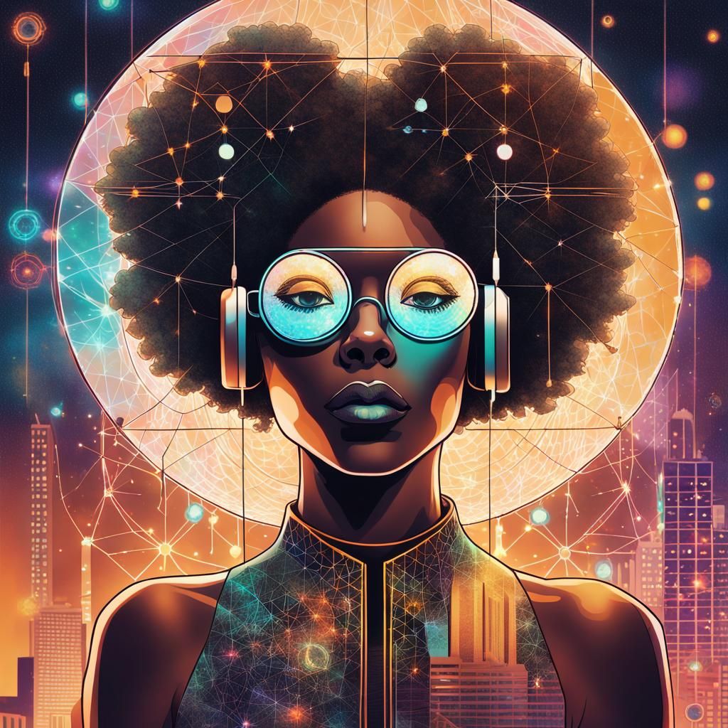 Afrofuturistic Woman in Cosmic City: Digital Pop Art