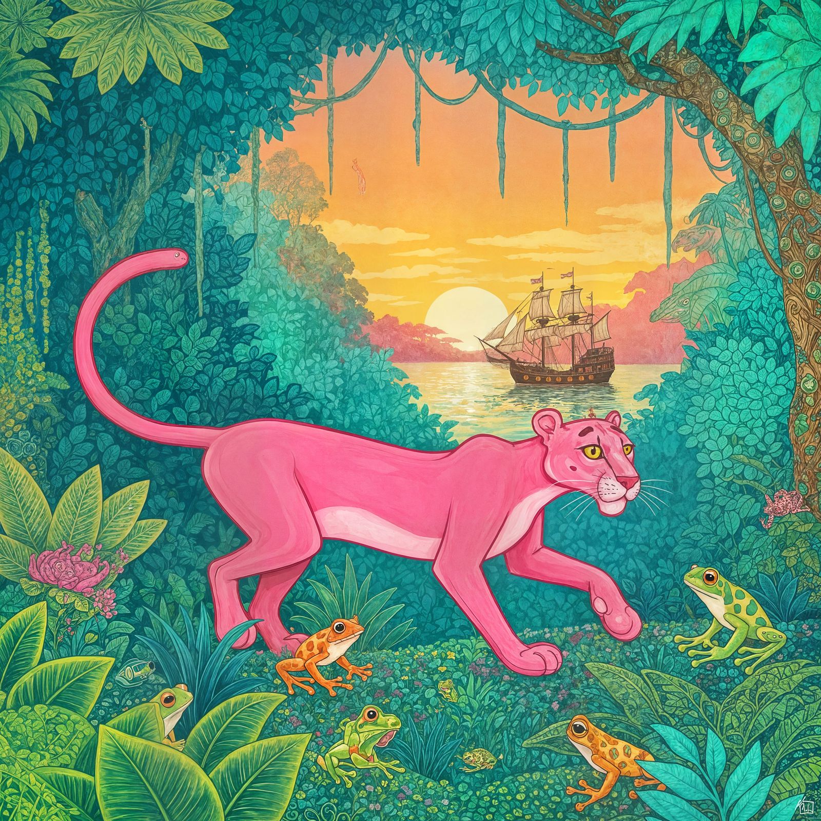 Pink Panther's Jungle Adventure: A Modern Art Piece