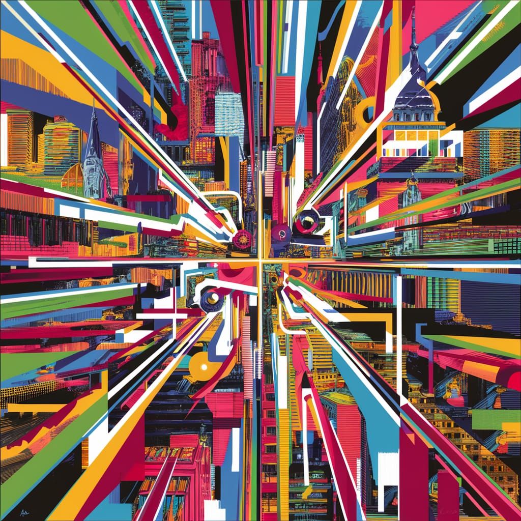 Vibrant Precisionist Pop Art Cityscape