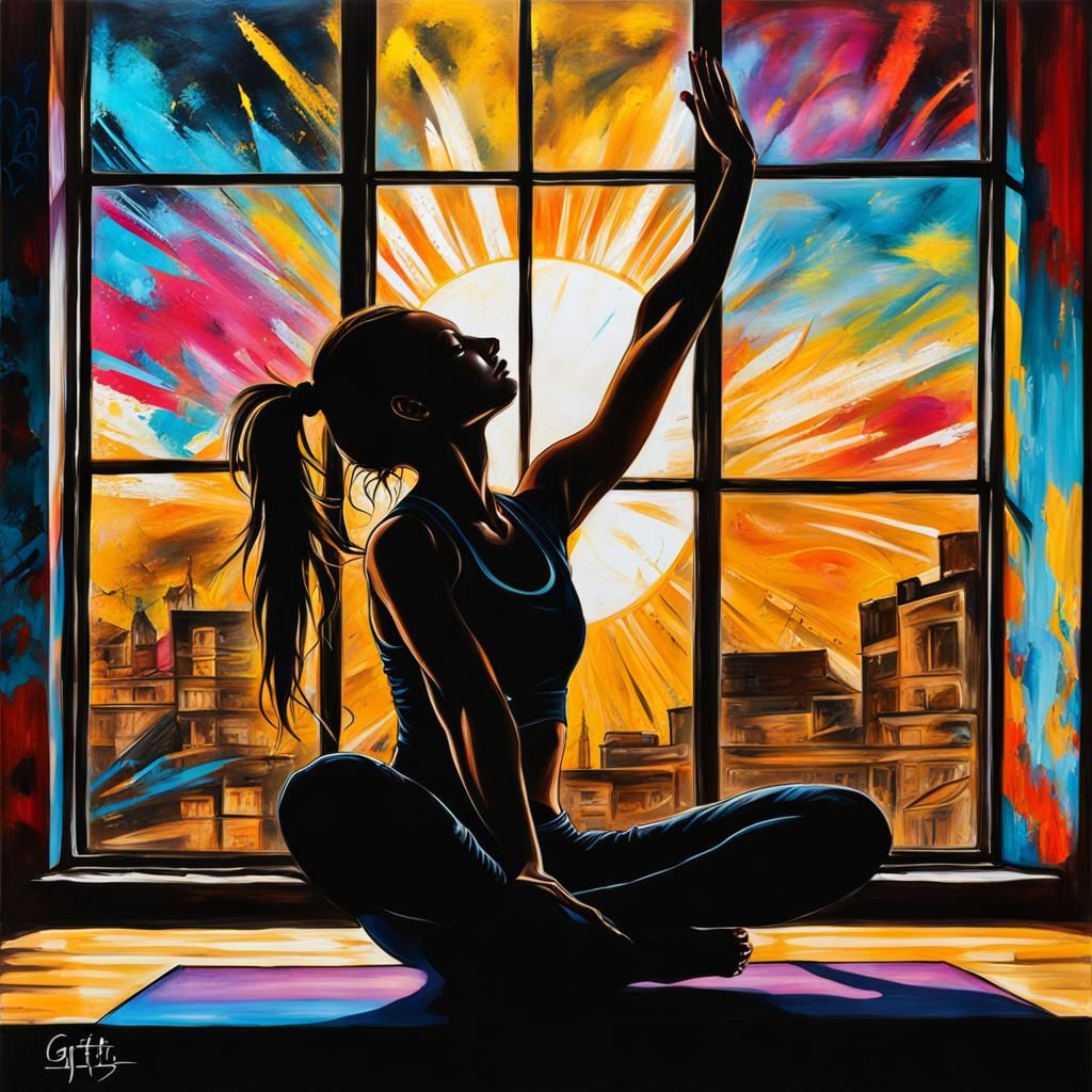 Girl in Yoga Pose as Graffiti Art
