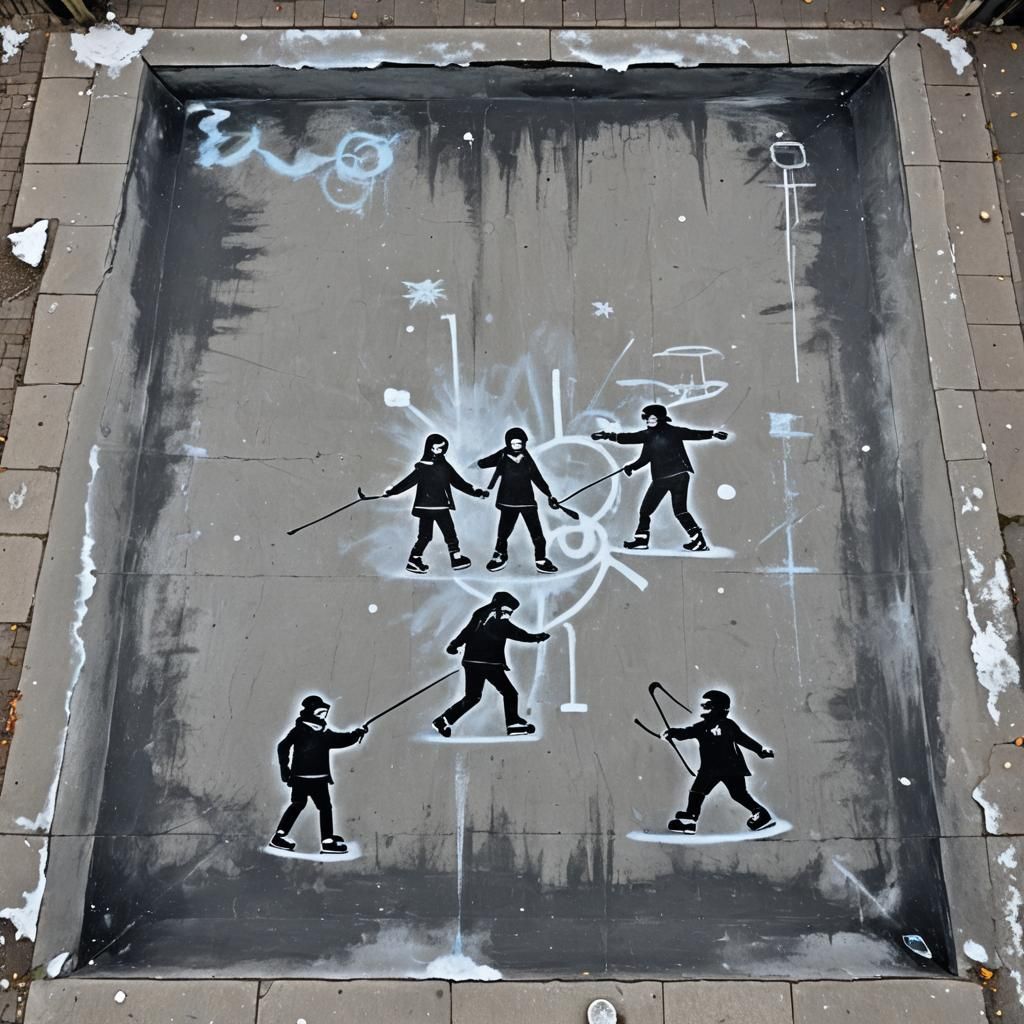 Sidewalk Ice Rink in Banksy Graffiti Style