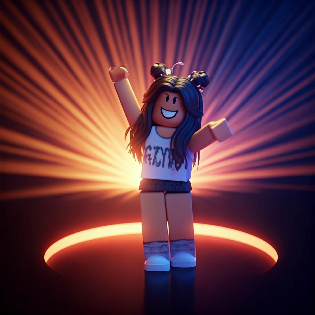 Empowered Roblox Girl Shines on Stage in Vibrant Digital Art