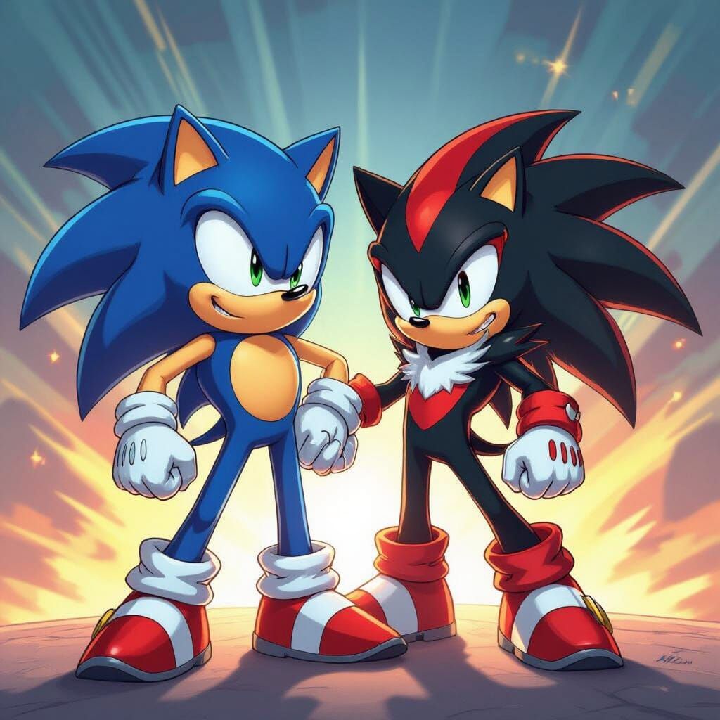 Sonic and Shadow Duo in Dynamic Comic Art Style