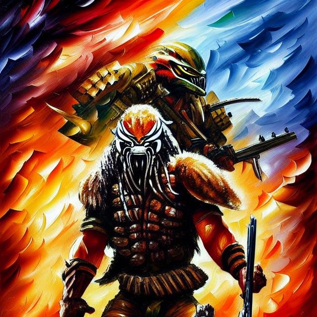 Predator Action Painting in Naïve Art Style