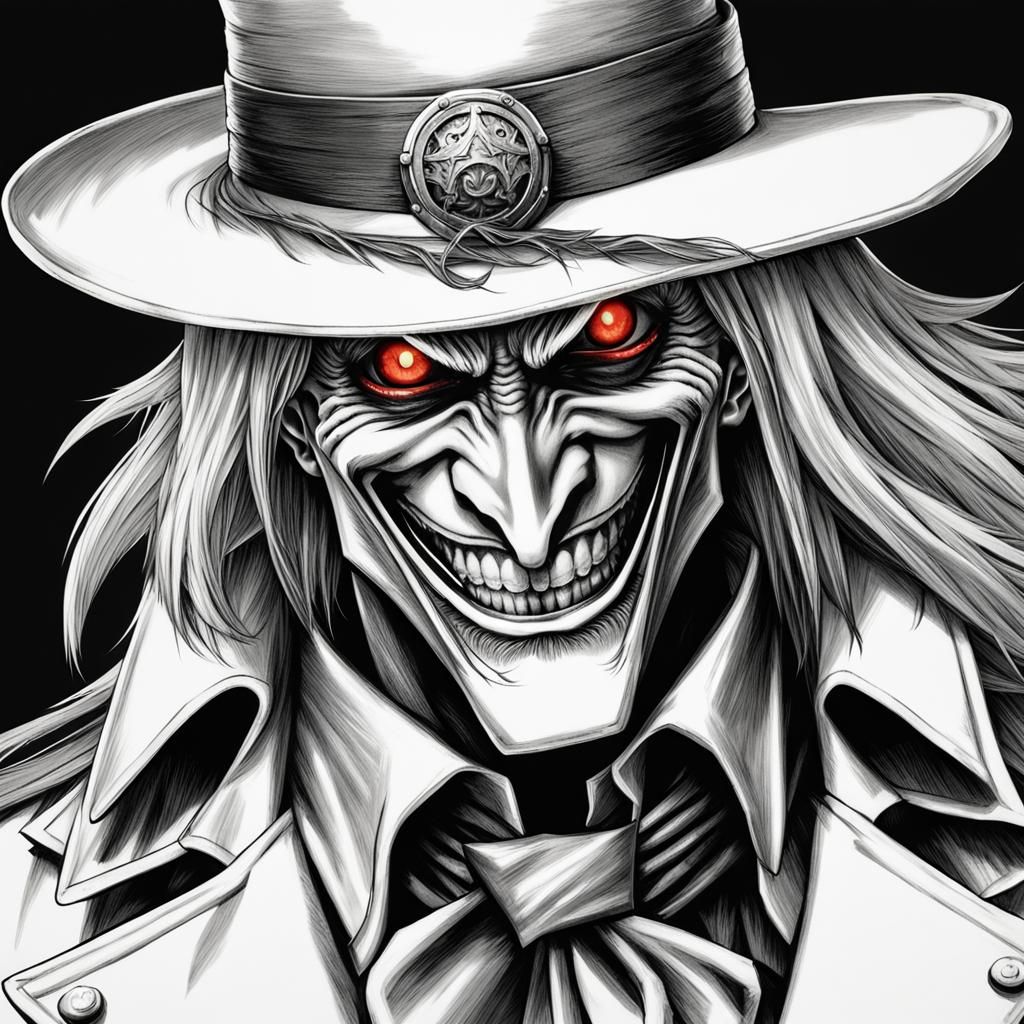 Hyperrealistic Smiling Alucard from Hellsing