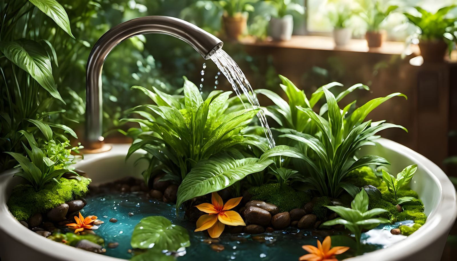 Miniature Waterfall Waters Indoor Plant Forest
