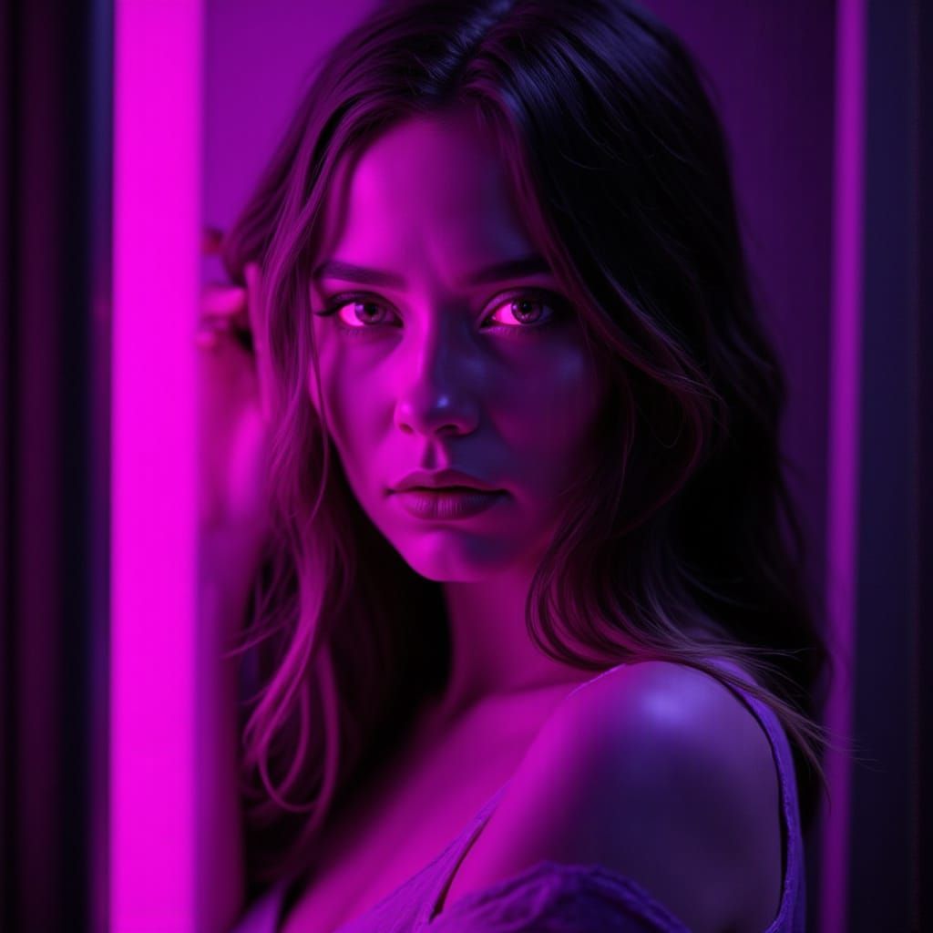 Cassandra Portrait with Glowing Eyes in Watercolor Style