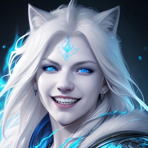 Laughing White Wolf with Blue Eyes in Splash Art