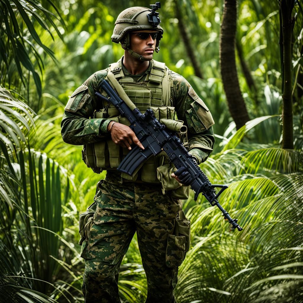 U.S. Marine in Jungle Environment, Digital Art