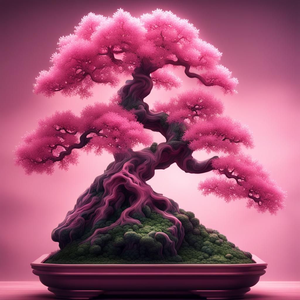 Pink Crystal Bonsai Tree: Digital Matte Painting