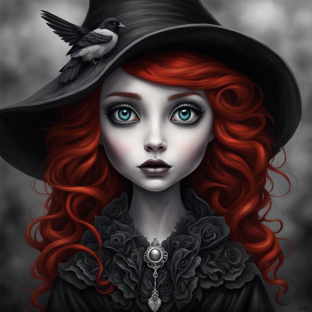 Red-Haired Witch Portrait as Digital Art