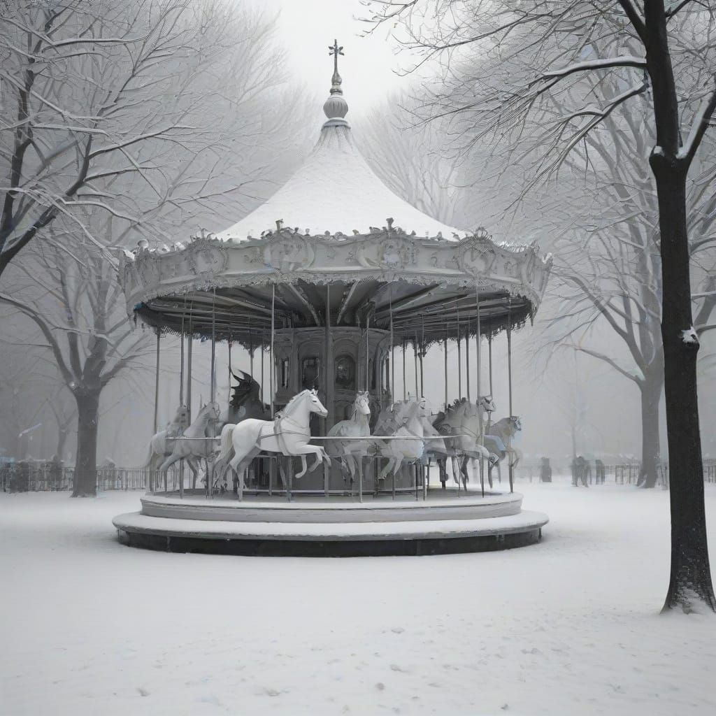 Impressionist Snowstorm Over Central Park Carousel