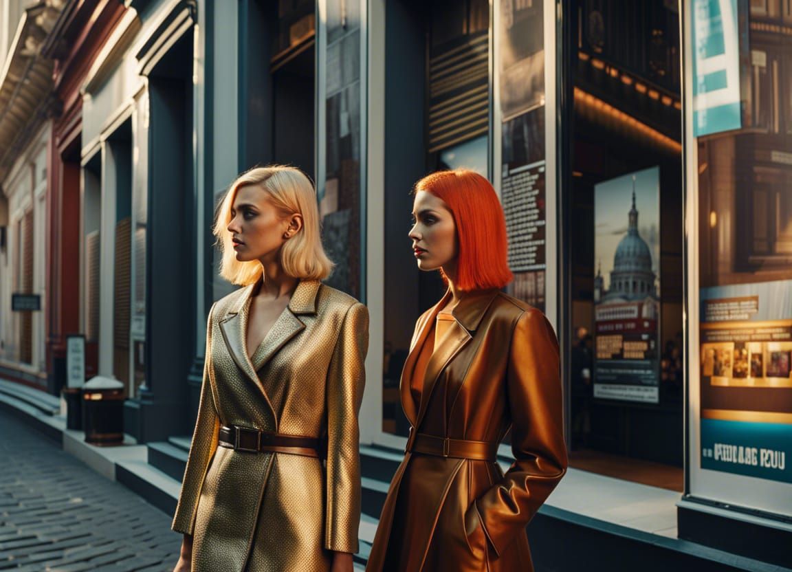 Futuristic City Street Scene with Retro Fashion