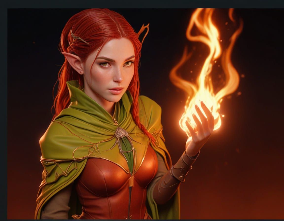 Red-Haired Elf Wizard Unleashing Eldritch Power