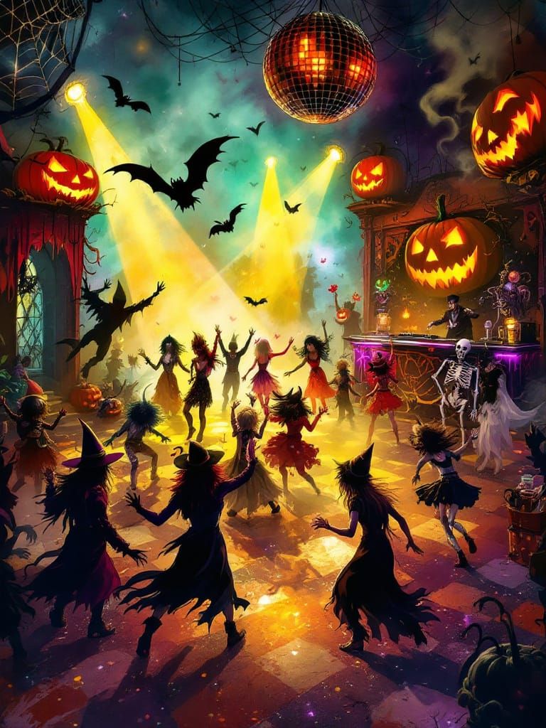Halloween Disco in Pop-Surrealist Style