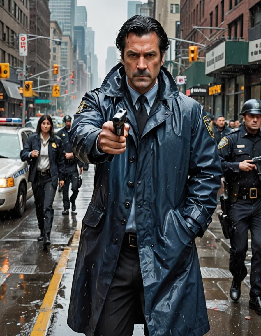 NY Police Action Poster with Exploding Background