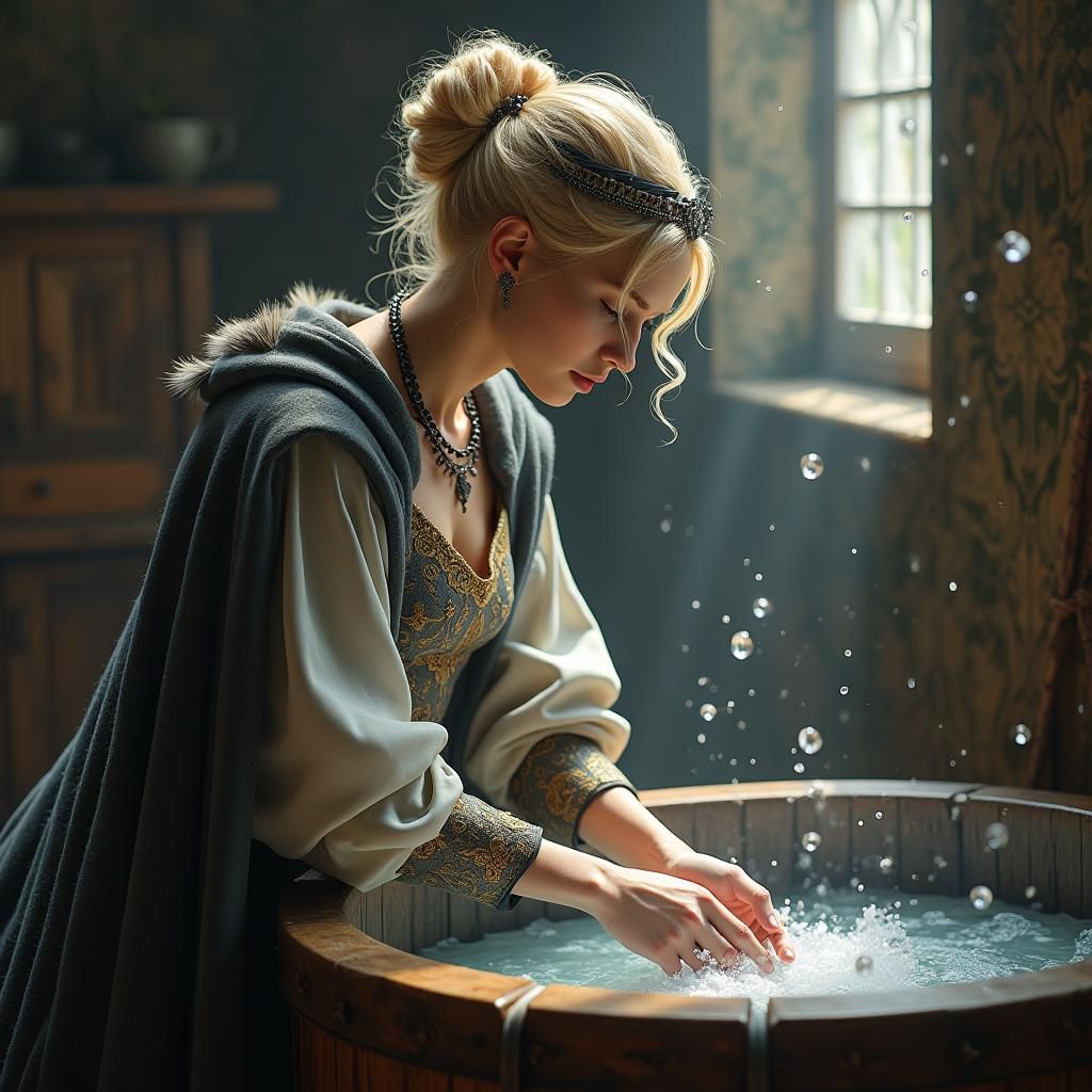 Išskalbėja: Medieval Laundress in Art Nouveau Style