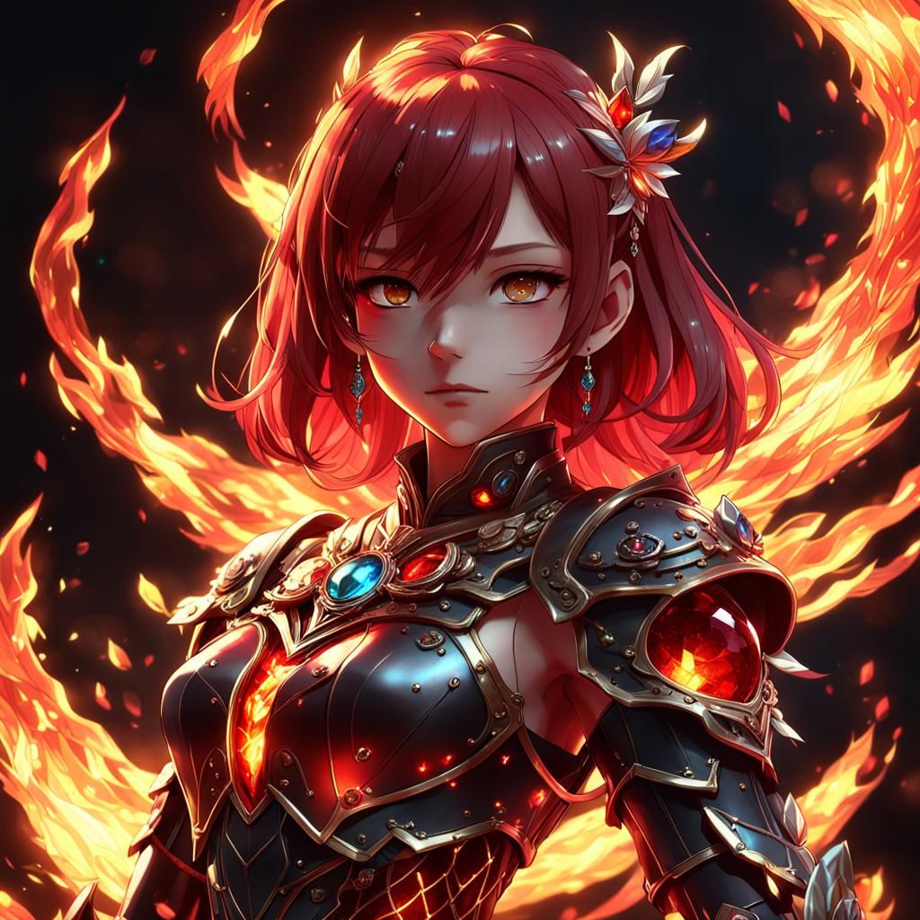 Fiery Red Jewel: 3D Anime Art
