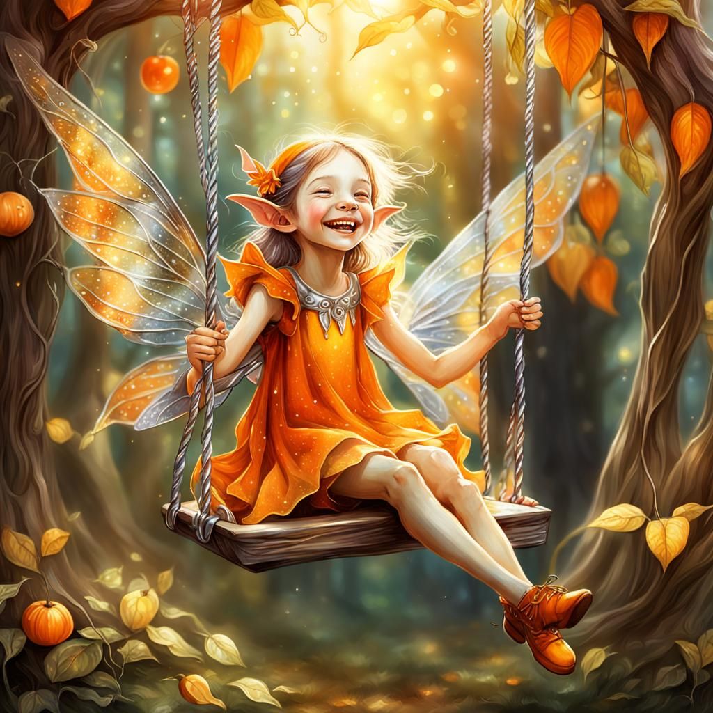 Whimsical Elf Girl Spreads Joy with Shimmering Wings
