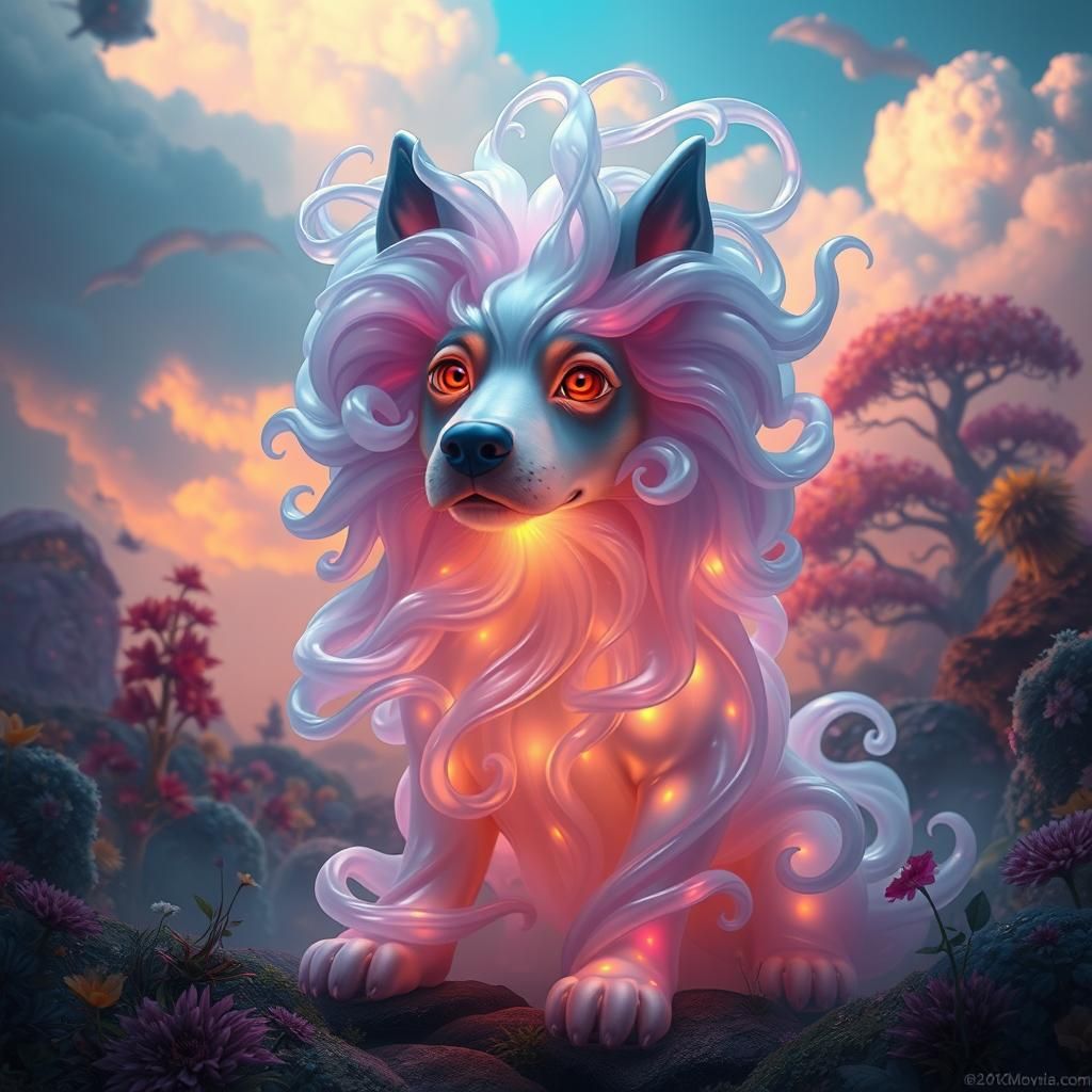 Liquid Dog in Fantasy Landscape, Dreamlike