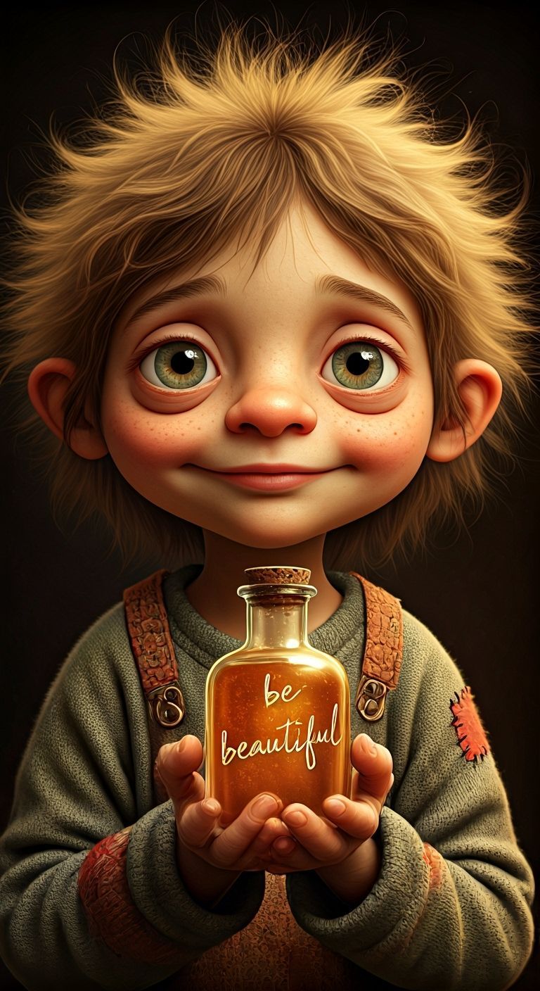 Quirky Fairy Tale Character Holds Glowing Potion