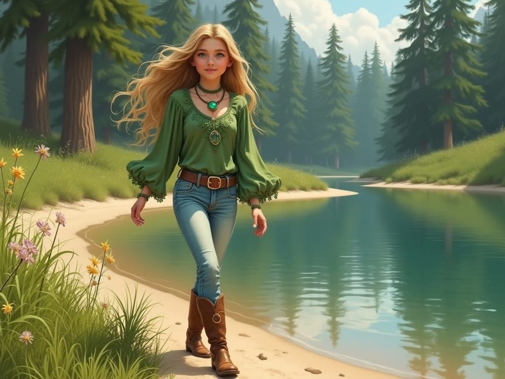 Surreal Fantasy Portrait of a Green-Eyed Flower Girl