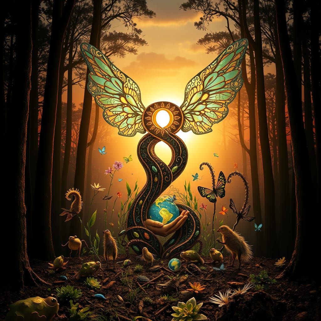 Surreal Sculpture of The Number 8 with Majestic Wings in a D...